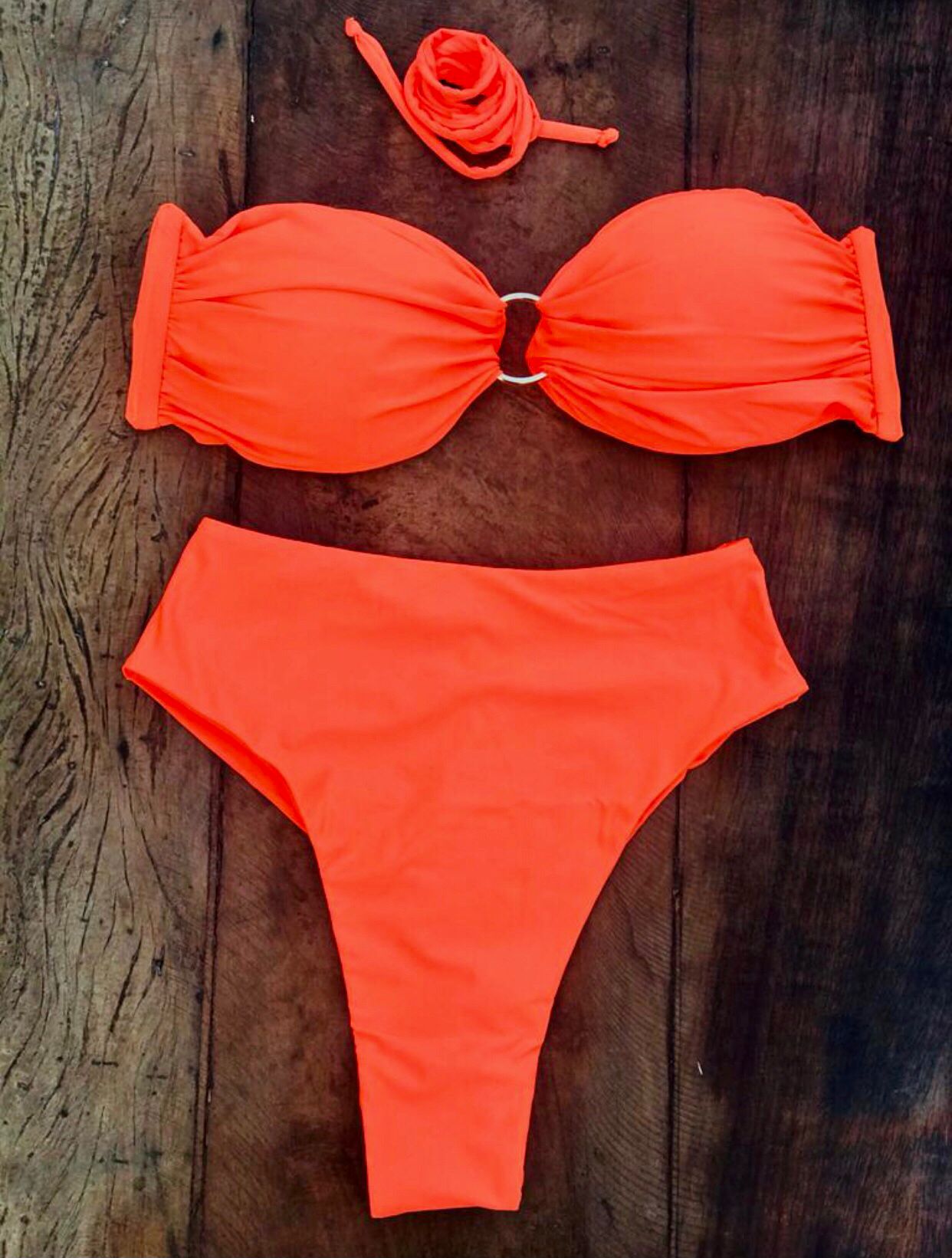 Bikini  Beira Mar Laranja Neon Bora Rosa